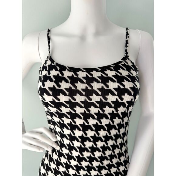 Just Polly Black and White Houndstooth Bodycon Mini Slip Dress Grunge size Small - Picture 4 of 5